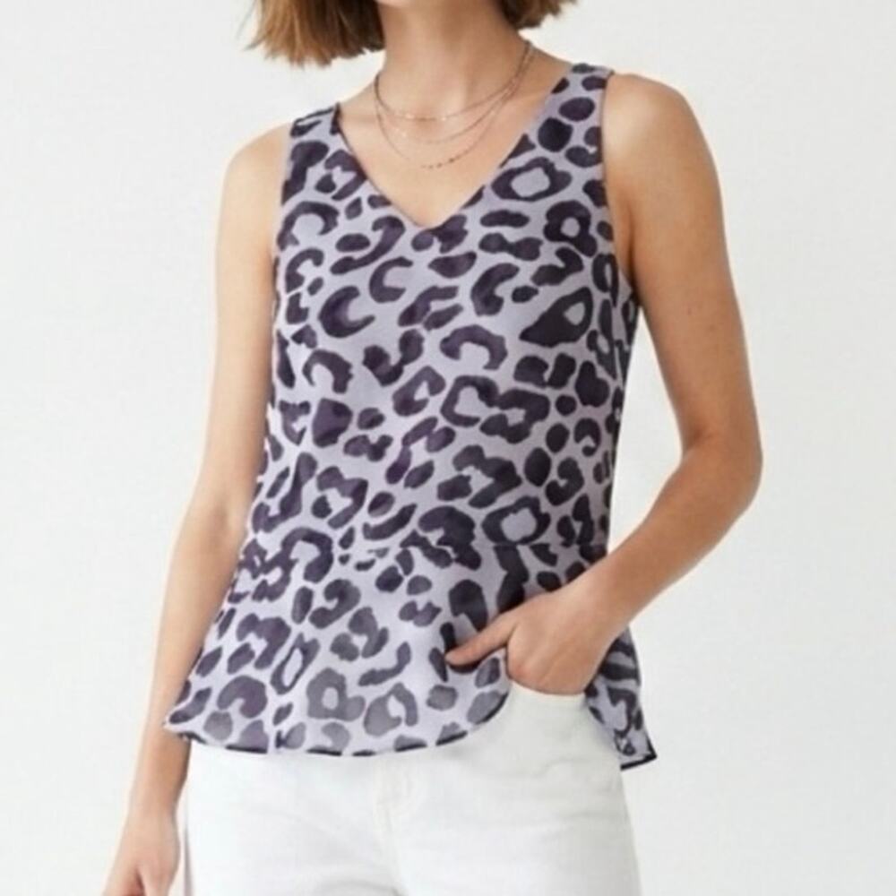 Cabi size S Feline Flounce Sleeveless Peplum Blouse Leopard Cheetah Vivid Violet